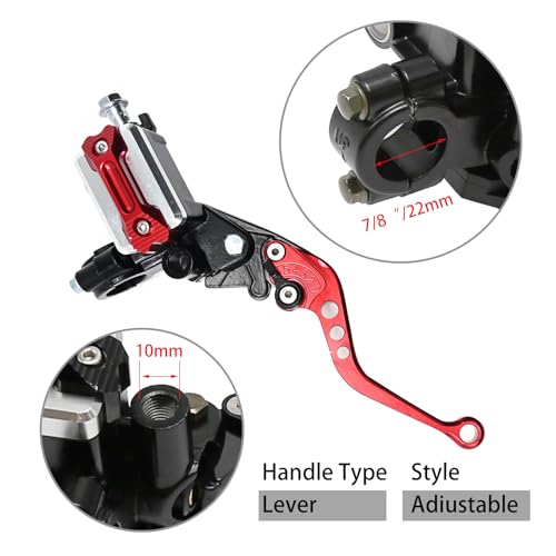 7/8'' 22mm Universal Motorcycle Brake Lever Clutch Master Cylinder Lever Set Reservoir for Harley Honda Kawasaki Suzuki Yamaha - color: Red