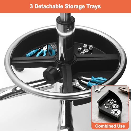 Garage Mechanic Stool Chair, Rolling Workshop Stool with Tool Tray Storage, Height Adjustable Heavy Duty Swivel Task Chair, Mechanic Chair for Garage, Shop, Auto Repair (Style 2)
