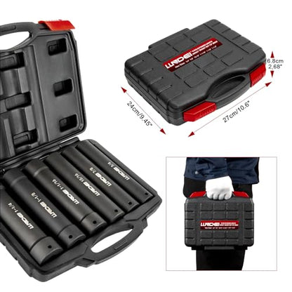 LLNDEI 1/2" Drive Extended Length Impact Socket Set 6Pcs CR-V BLACK