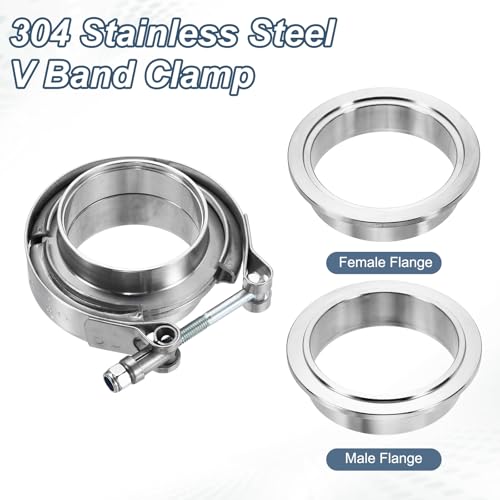 HARFINGTON V Band Clamp with Flange, 304 Stainless Steel, 2.25 Inch, Silver - size: 2.25 Inch