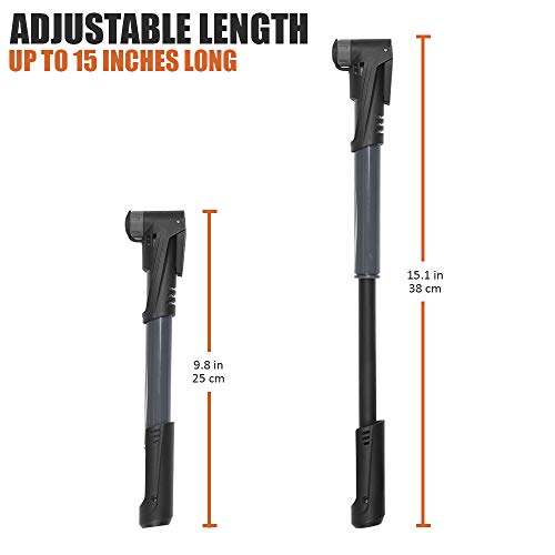 BV Mini Bike Pump Portable Frame Pump, Shock Pump for Bike Shock, Air Ball Pump Inflator with Ball Pump Needles, Mini Pump Fits Presta & Schrader- Smart Valve