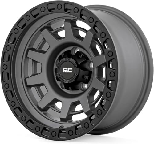 Rough Country 85 Series 17x9 Wheel - 8x170mm, 12mm Offset, Gunmetal Gray with Black Simulated Beadlock, One-Piece Aluminum Off-Road Wheel
