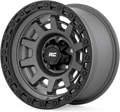 Rough Country 85 Series 17x9 Wheel - 8x170mm, 12mm Offset, Gunmetal Gray with Black Simulated Beadlock, One-Piece Aluminum Off-Road Wheel