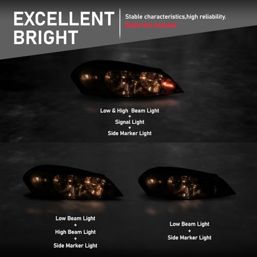 G-PLUS Headlights Assembly, Fit 2006-2007 Chevy Monte Carlo/2006-2013 Chevy Impala/2014-2016 Chevy Impala Limited Bumper Headlamps, Clear Lens Chrome Housing Clear Reflector,faros delanteros - size: [Clear] 2006-2013 Impala