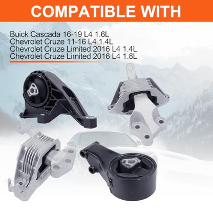 Engine Motor Mount Compatible with Buick Cascada 16-19 L4 1.6L,Chevrolet Cruze 11-16 L4 1.4L/ 10-16 L4 1.8L/ Cruze Limited 16 L4 1.4L/1.8L,Replacement for A5430 A5479 A5508 A5502 - size: 16-19 Buick Cascada L4 1.6L