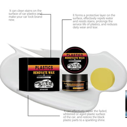 Advanced Plastic Restorer Paste for Cars - 3.5oz Scratch Repair & Cleaner, Long-Lasting Ceramic Coating for Interior & Exterior Trim, Dashboard, Bumpers - Revives Faded Black Plastic, Non-Greasy