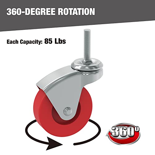 BIG RED 2.5 Inch Stem Caster Wheels Set of 6,Heavy Duty 360 Degree Swivel Stem Casters for Creeper Service Utility Cart Stool Post Mount,ATR6551-6PB - style: 6 pcs