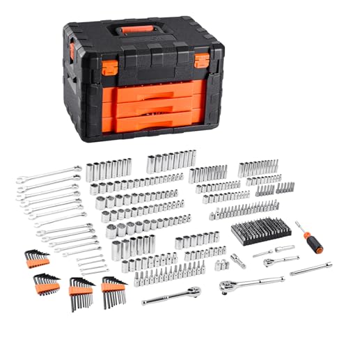 VEVOR Mechanics Tool Set and Socket Set, 450 PCS, 1/4" 3/8" 1/2" Drive - size: 450-PCS