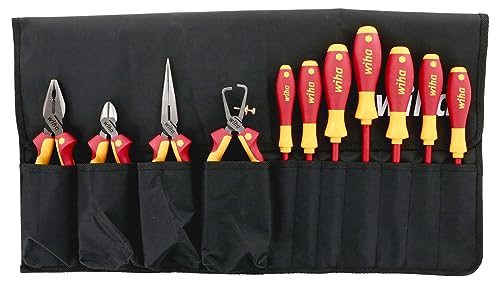 Wiha 32986 Insulated Industrial Pliers/Drivers Set in Roll Out Pouch, 11-Piece