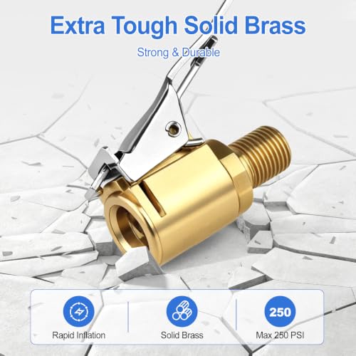 2 Pack Tire Air Chuck with Clip Adapter, 8mm Air Chuck Quick Connect, Brass Locking Tire Inflator Nozzle Adapter Connect, No Leak Tire Inflator Adapter for Tire Inflators, Air Compressor