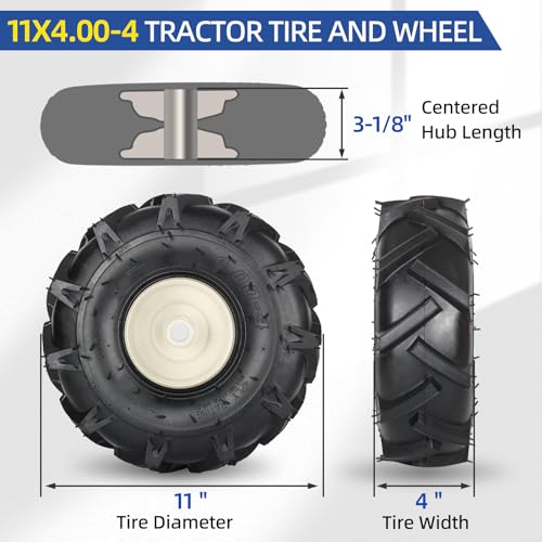 GICOOL 11x4.00-4 Tiller Tire & Wheel 3/4" Axle, 2PK for Craftsman Troy-Bilt - size: 11x4.00-4, 3/4" Axle Bore
