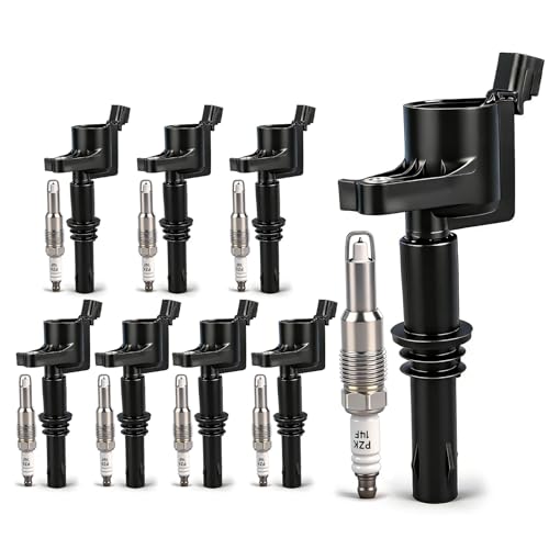 OTO-K Ignition Coils and Iridium Spark Plugs Set Compatible with Ford Expedition F150 F250 F350 Mustang 2005-2008/Lincoln Mark LT Navigator V8 5.4L 4.6L DG511 SP546 Set of 8 Straight Black Coil Boot