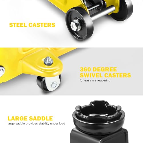 DNA MOTORING Low Profile Hydraulic Trolley Service/Floor Jack, 2 Ton (4000 lbs) Capacity, Lifting Range 5.1"-13", Yellow, TOOLS-00474-YL - color: Yellow, style: 2 ton