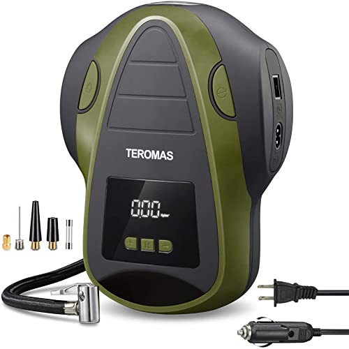 Tire Inflator Portable Air Compressor, Air Pump DC/AC for Car Tires 12V DC and Other Inflatables at Home 110V AC, Digital Electric Tire Pump with Pressure Gauge(Green) - color: Green