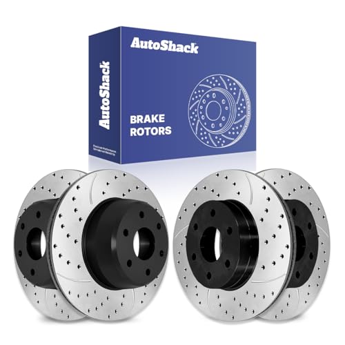 AutoShack Front & Rear Drilled & Slotted E-Coated Brake Rotors, 4pcs - style: SHADOW GUARD