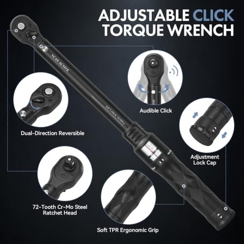 3/8" Drive Click Torque Wrench Set 10-60 Nm (7.37-44.25 ft-lb)±2.5% High Accuracy Precision 72-Tooth Fits Cars, Motorcycles & Bicycles Includes 1/2" Adapters & 3" Extension Rod - color: Black White, size: 10-60Nm/7.37-44.25 ft-lb