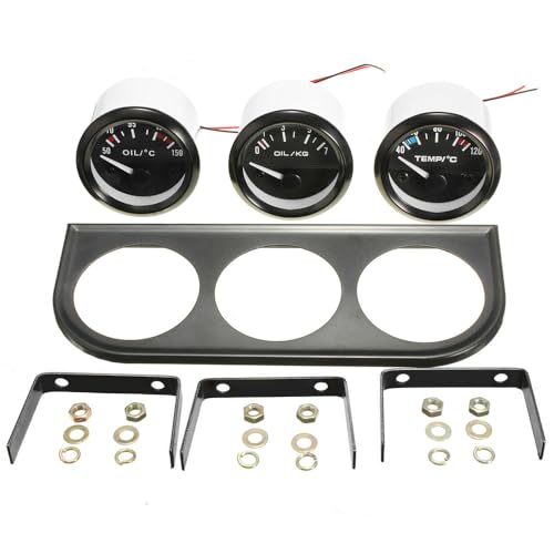 52mm 3 in 1 Car Auto Gauge Kit, 12V Triple Gauge Kit Oil Temp Water Temp Temperature Oil Pressure Gauge Meter for Car with Sensor