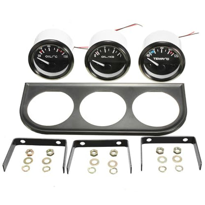 52mm 3 in 1 Car Auto Gauge Kit, 12V Triple Gauge Kit Oil Temp Water Temp Temperature Oil Pressure Gauge Meter for Car with Sensor