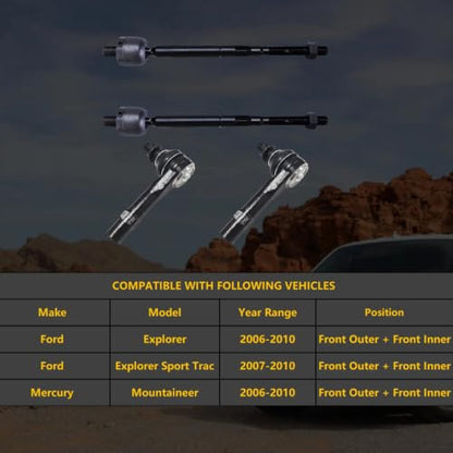 Front Outer Inner Tie Rod for Ford Explorer 2006-2010 ES80786 EV800278 - size: ES80786 EV800278