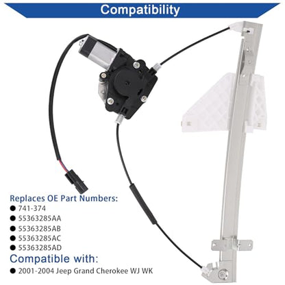 Obaee 741-374 Rear Left Driver Side Power Window Lift Regulator with Motor Compatible with 2001-2004 Jeep Grand Cherokee - size: Rear Left Drive Side