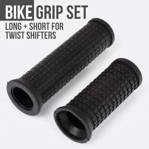 2Pcs Black Bike Long/Short Handlebar Grips for Twising Shifter, Shockproof Anti Slip MTB Parts, Anti Slip Soft TPR Rubber Handlebars, Headsets and Stems Grips (Long&Short)