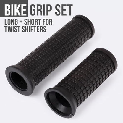 2Pcs Black Bike Long/Short Handlebar Grips for Twising Shifter, Shockproof Anti Slip MTB Parts, Anti Slip Soft TPR Rubber Handlebars, Headsets and Stems Grips (Long&Short)
