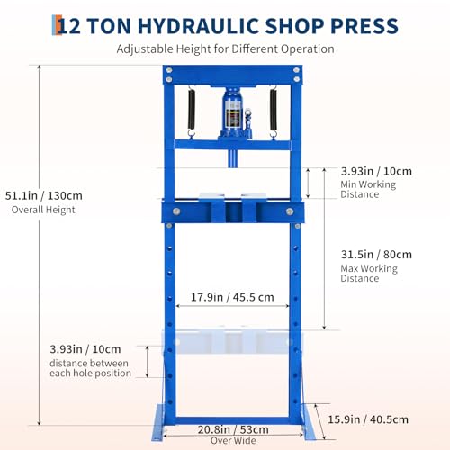 12 Ton h-Frame Hydraulic Press Heavy Duty Garage Floor Press with Plates - color: Blue