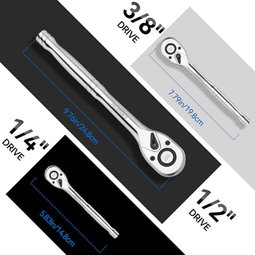 DISEN 3-Piece Standard Ratchet Set – 1/4", 3/8", 1/2" Drive with EVA Storage Tray | 100-Tooth Ratchet, Non-Slip Grip, Quick Release Button | Reversible Design with 3.6° Swing for Tight Spaces - color: 100t Standard Ratchet Set