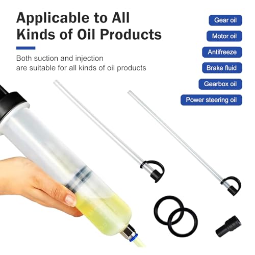 200CC Automotive Fluid Extractor Pump, Manual Car Oil Change Syringe with 2 Suction Tubes, Multi-Purpose Brake Fluid Evacuator Manual Suction Pump, Universal for Cars SUVs Trucks (White)