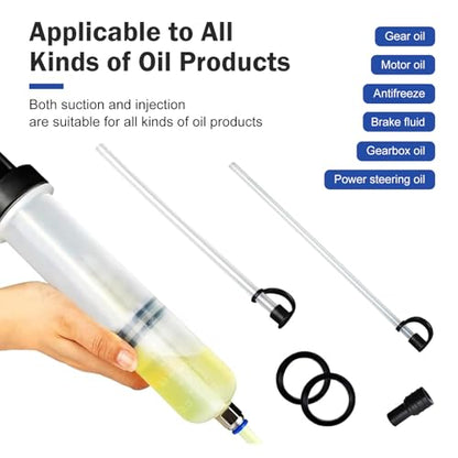 200CC Automotive Fluid Extractor Pump, Manual Car Oil Change Syringe with 2 Suction Tubes, Multi-Purpose Brake Fluid Evacuator Manual Suction Pump, Universal for Cars SUVs Trucks (White)