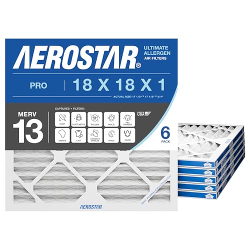Aerostar Air Filter 18x18x1 MERV 13 AC Filter, HVAC, Furnace Filter, 6 Pack - style: 6 PACK