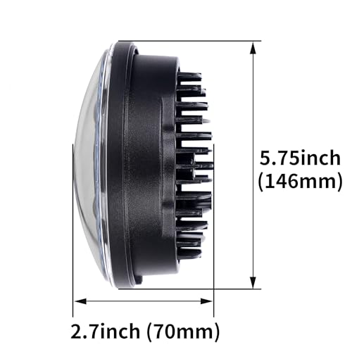 SUP-LIGHT 5 3/4" 5.75 Inch Motorcycle LED Headlight Compatible with Dyna Sportster Iron 883 Street BOB Low Rider Super Wide Headlamps with Round Projector Driving Light -Black