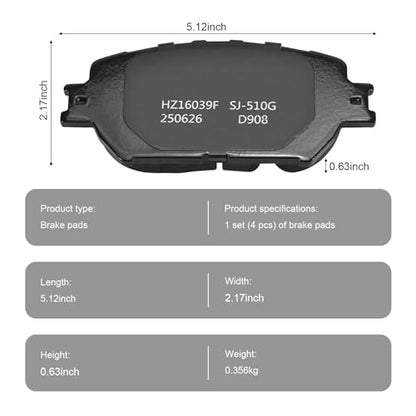 D908 Front Ceramic Brake Pads Kit Fit For Toyota Camry 2002-2006, For Lexus GS300 2006, For Lexus IS250 2009-2015 - style: HZ908