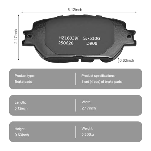 D908 Front Ceramic Brake Pads Kit Fit For Toyota Camry 2002-2006, For Lexus GS300 2006, For Lexus IS250 2009-2015 - style: HZ908
