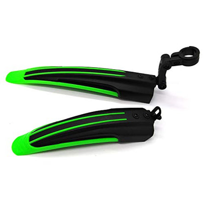 BlueSunshine Adjustable Road Mountain Bike Bicycle Cycling Tire Front/Rear Mud Guards Mudguard Fenders Set (Green + Black) - color: Green + Black