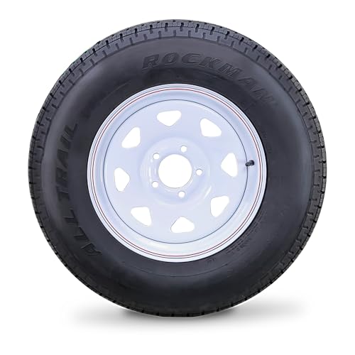 ROCKMAN Trailer Tire & Wheel ST205/75R14 8-Ply D 105M 5X4.5 White Spoke Rim - size: ST205/75R14 /5x4.5