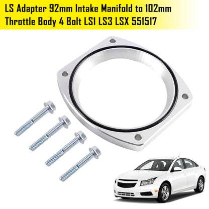 Bruce & Shark 102mm Aluminum Throttle Body Adapter Spacer Plate Kit Compatible with GM LS1 LS3 LSX LS Engine, With 4 Bolt & O-Ring