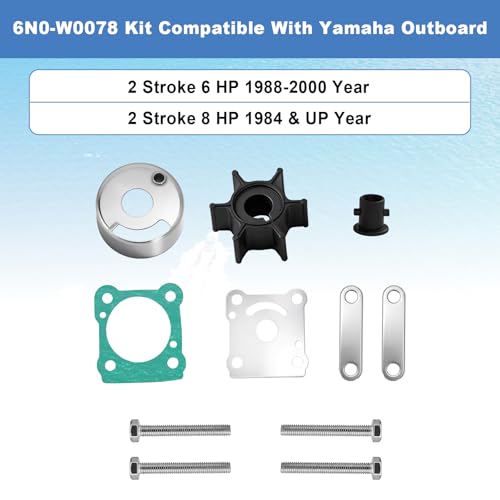 6N0-W0078 Water Pump Impeller Repair Kit Fits Yamaha 2-Stroke 6HP 8HP Motor