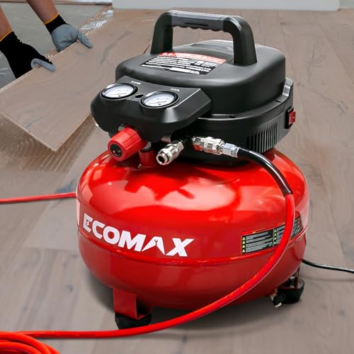 ECOMAX 6 Gal Pancake Air Compressor 175PSI, 3 CFM @ 90 PSI w/25 FT Air Hose - style: Air Hose