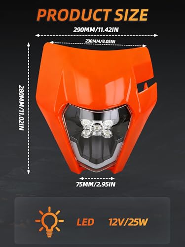 JFG RACING Dirt Bike Headlight LED Universal for SX XCF SXF EXC XC 125-450 - color: orange