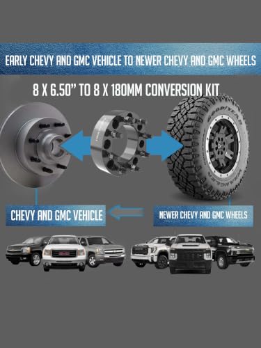 Wheel Accessories Parts 4 Pcs Wheel Adapters 8 on 6.50 2.00 Thick 116.7mm Hub M14x1.5 Thread Stud Fits Adapts 2011+ Silverado Sierra 2500 3500 Wheels to 99-2010 2500 3500 Single Rear Wheels (SRW) - size: 8x6.5 to 8x180, style: 2.00" Alum (4 Pack)