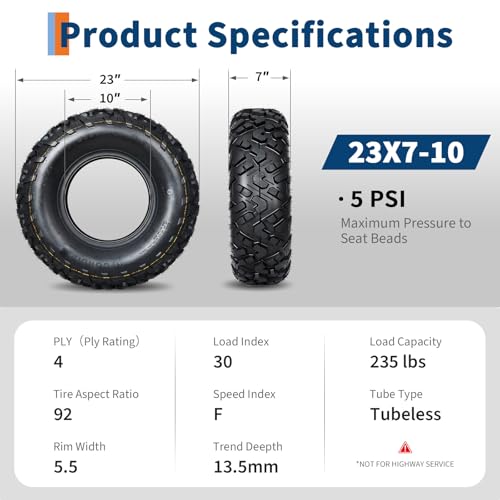 23x7x10 ATV UTV Tires, 23 7 10 All-Terrain Tires,A102, 23x7-10 UTV ATV Tire for Off-Road, Mud, Dirt, Sand, Street Trail, 4PR Tubeless,2 Pack - size: 23X7-10, style: Pattern D