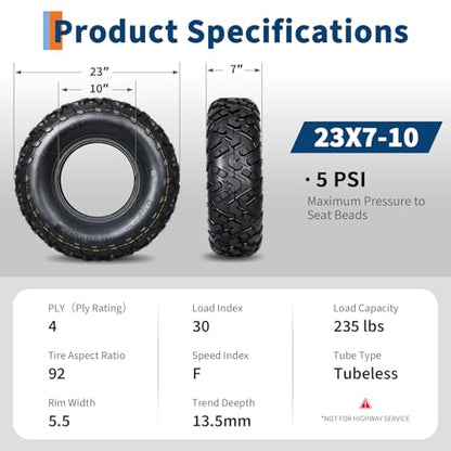 23x7x10 ATV UTV Tires, 23 7 10 All-Terrain Tires,A102, 23x7-10 UTV ATV Tire for Off-Road, Mud, Dirt, Sand, Street Trail, 4PR Tubeless,2 Pack - size: 23X7-10, style: Pattern D