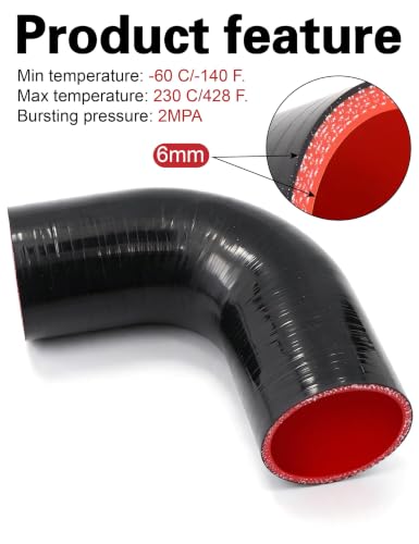 ID 3 inch 90 Degree Elbow 5-Ply Silicone Coupler Hose 102mm Leg Length with 2 Heavy Duty Stainless Steel T-Bolt Hose Clamps Wall Thickness 6mm for Turbo/Intake Exhaust/Intercooler Coolant - size: ID 3" 5-Ply