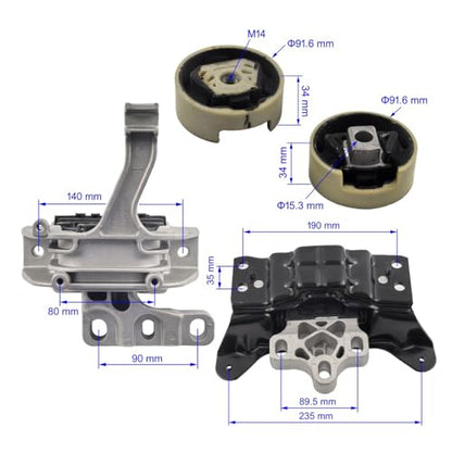 Engine Motor & Trans Mount Set For 2015-2020 Audi A3, S3, TT, TTS Quattro / 2015-2021 Volkswagen Golf Golf AllTrack Golf R Golf Sportwagen GTI Jetta for 9985 9918 9919 9917 A4934 A4935 EM-7275 EM-7260 - size: 2015-2020 A3, S3, TT, TTS Quattro