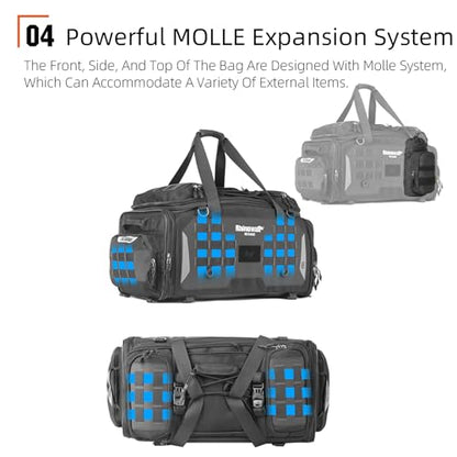 Rhinowalk Motorcycle Tail Bag Expandable Motorcycle Travel Luggage Waterproof 70L with MOLLE System Trunk Rack Bag with Sissy Bar Straps-Black - size: Black 50-70L