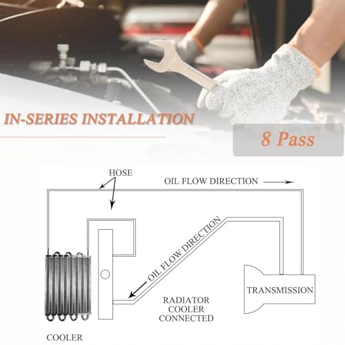 Transmission Oil Cooler Kit, Aluminium alloy Radiator with 5/16" Tube and Hose Mounting Kit(Silver) (8 Pass) - color: Silver, size: 8 Pass