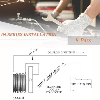 Transmission Oil Cooler Kit, Aluminium alloy Radiator with 5/16" Tube and Hose Mounting Kit(Silver) (8 Pass) - color: Silver, size: 8 Pass