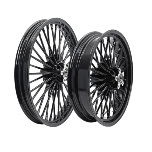 TOFR 21x2.15 18x3.5 Fat Spoke Black Wheels For Harley Dyna FXD FXDB 00-05 - color: Gloss Black, size: Front:21x2.15 Rear:18x3.5