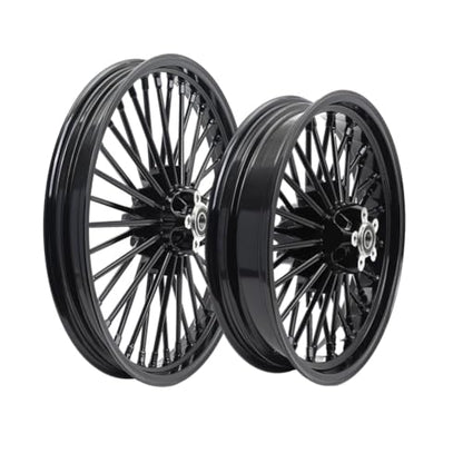 TOFR 21x2.15 18x3.5 Fat Spoke Black Wheels For Harley Dyna FXD FXDB 00-05 - color: Gloss Black, size: Front:21x2.15 Rear:18x3.5